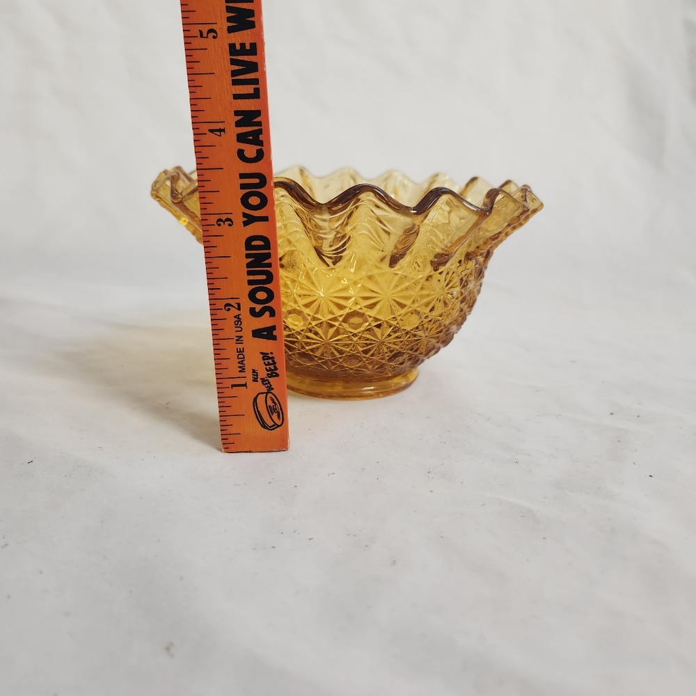 LE Smith Amber Daisy and Button Glass Candy Dish Bowl - Picture 5 of 9